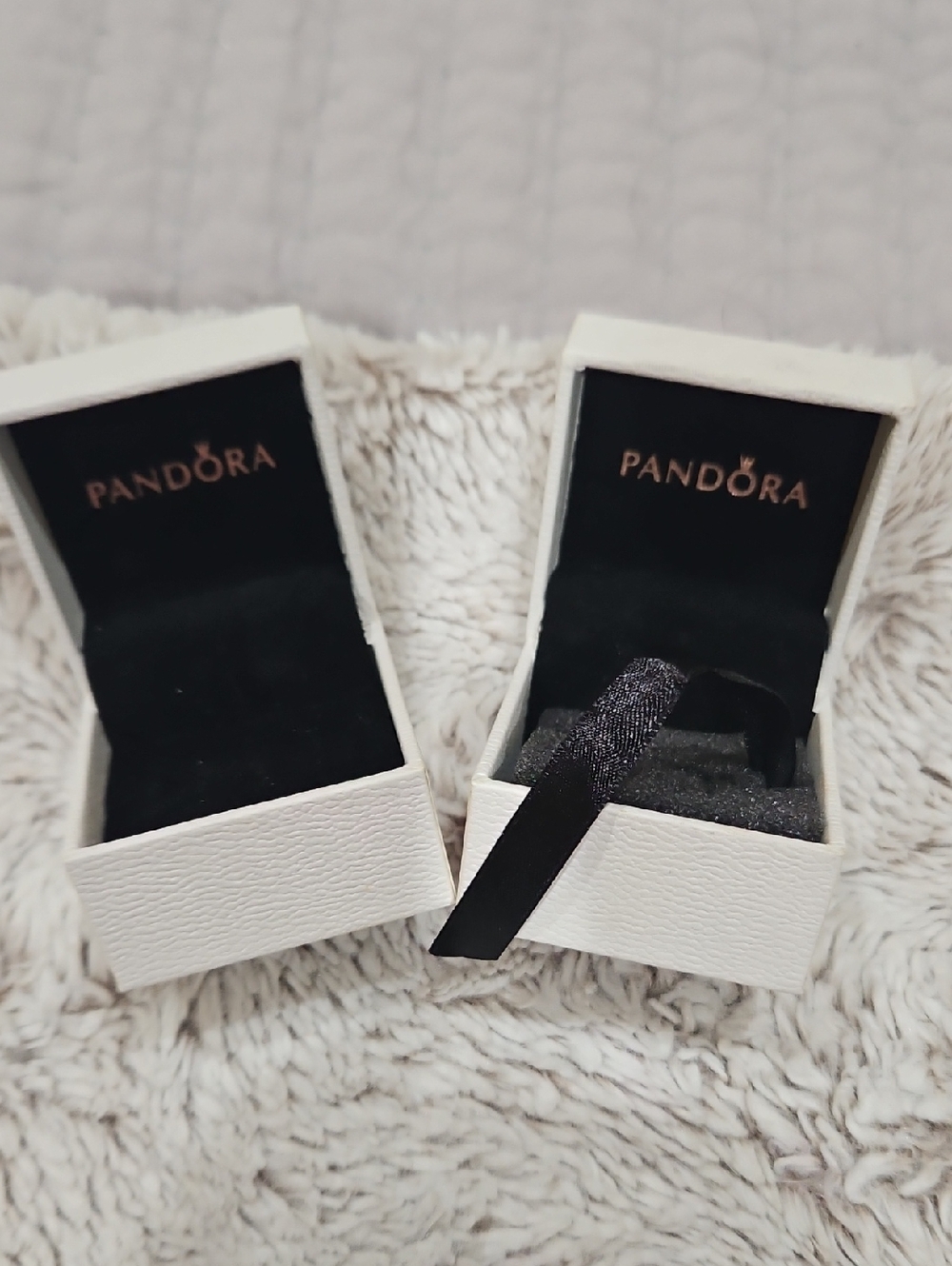 Pandora White Jewelry Boxes with Black Interior and Ribbon